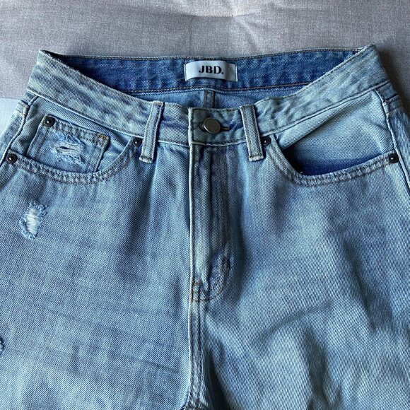 JBD Distressed Wide-Leg Jeans Light Wash, High Rise, Ripped Knees Sz 25 - Picture 5 of 7